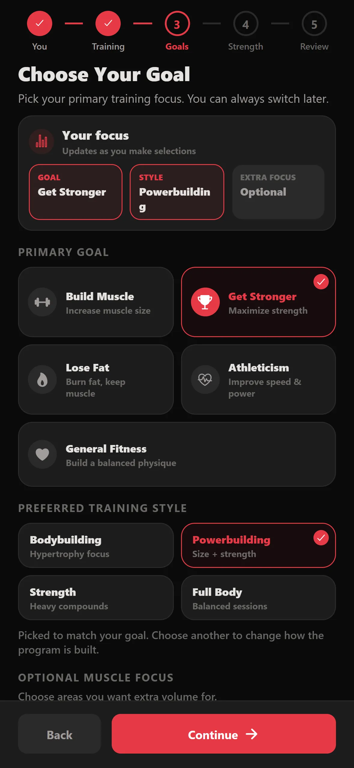 Choose your goal step of onboarding